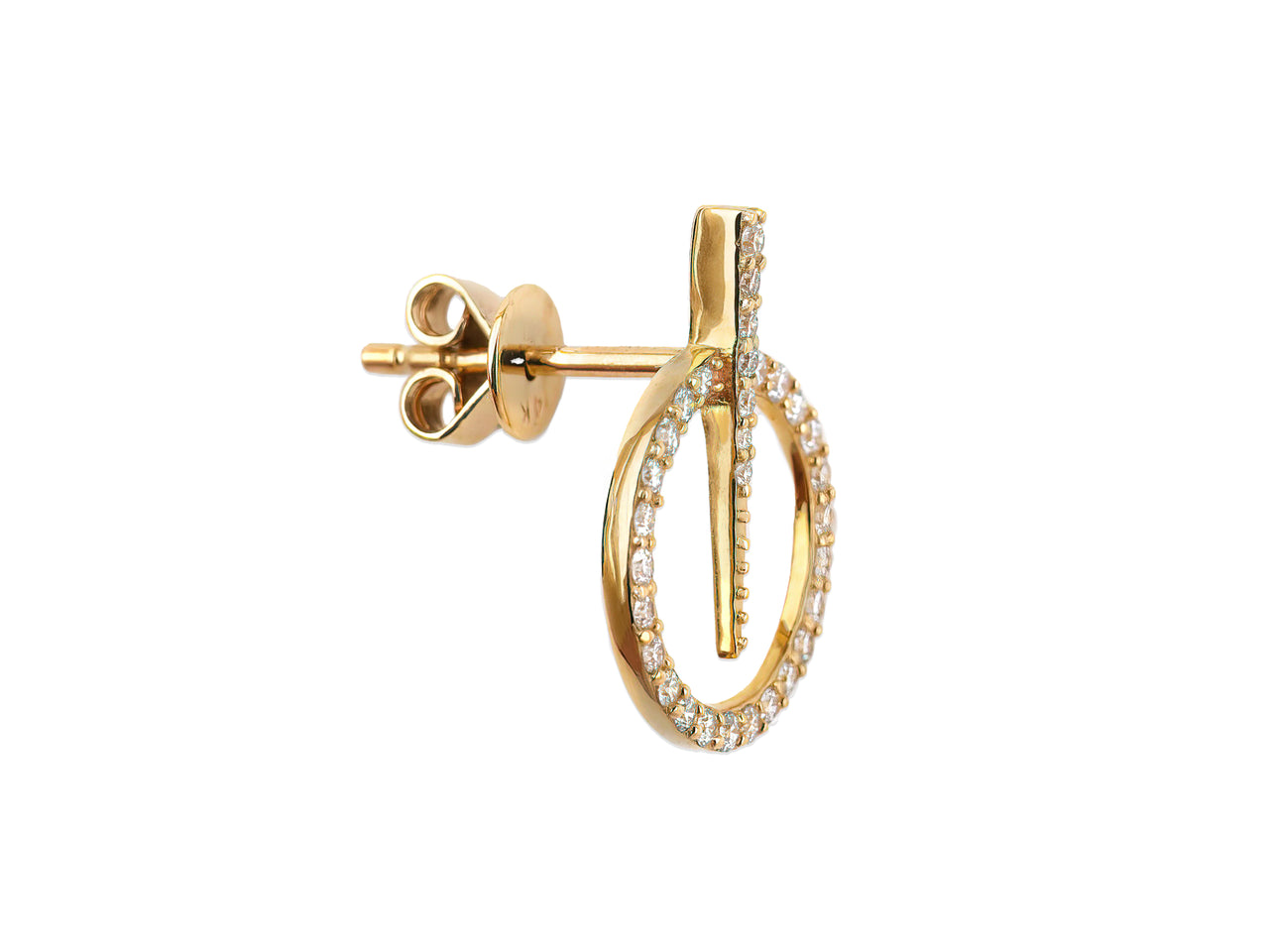 14k Yellow Gold Diamond Circle and Dagger Earrings