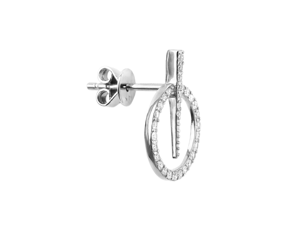 14k White Gold Diamond Circle and Dagger Earrings
