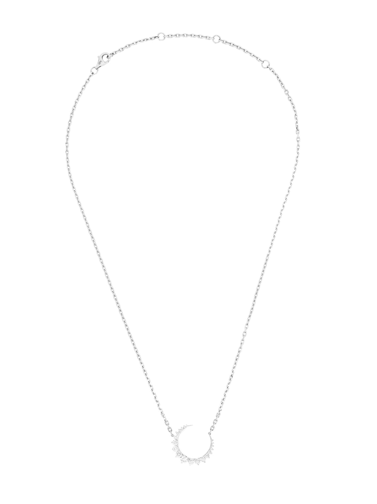 14k White Gold Diamond Half Moon Necklace