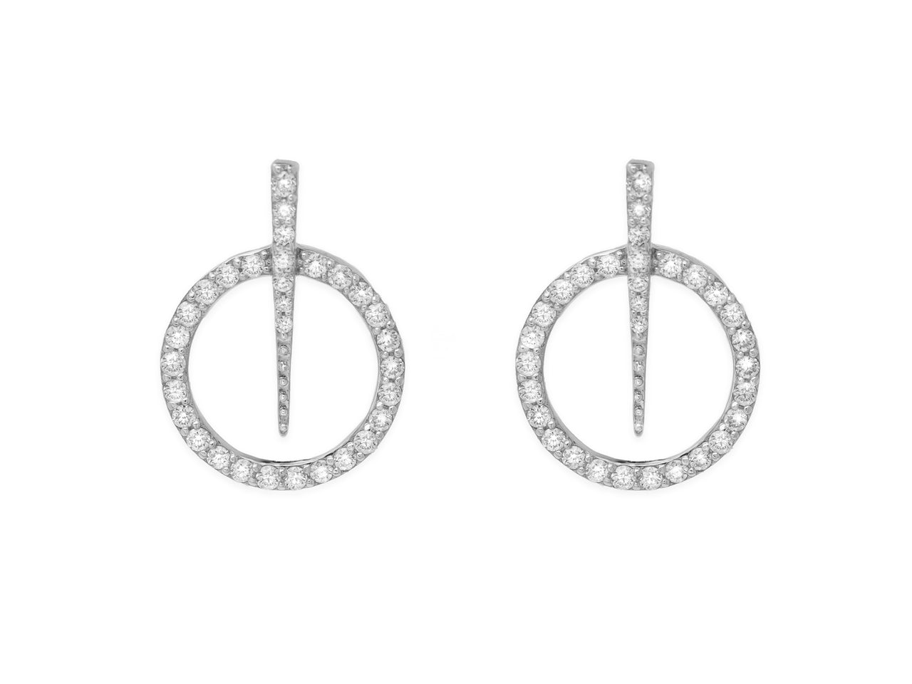 14k White Gold Diamond Circle and Dagger Earrings