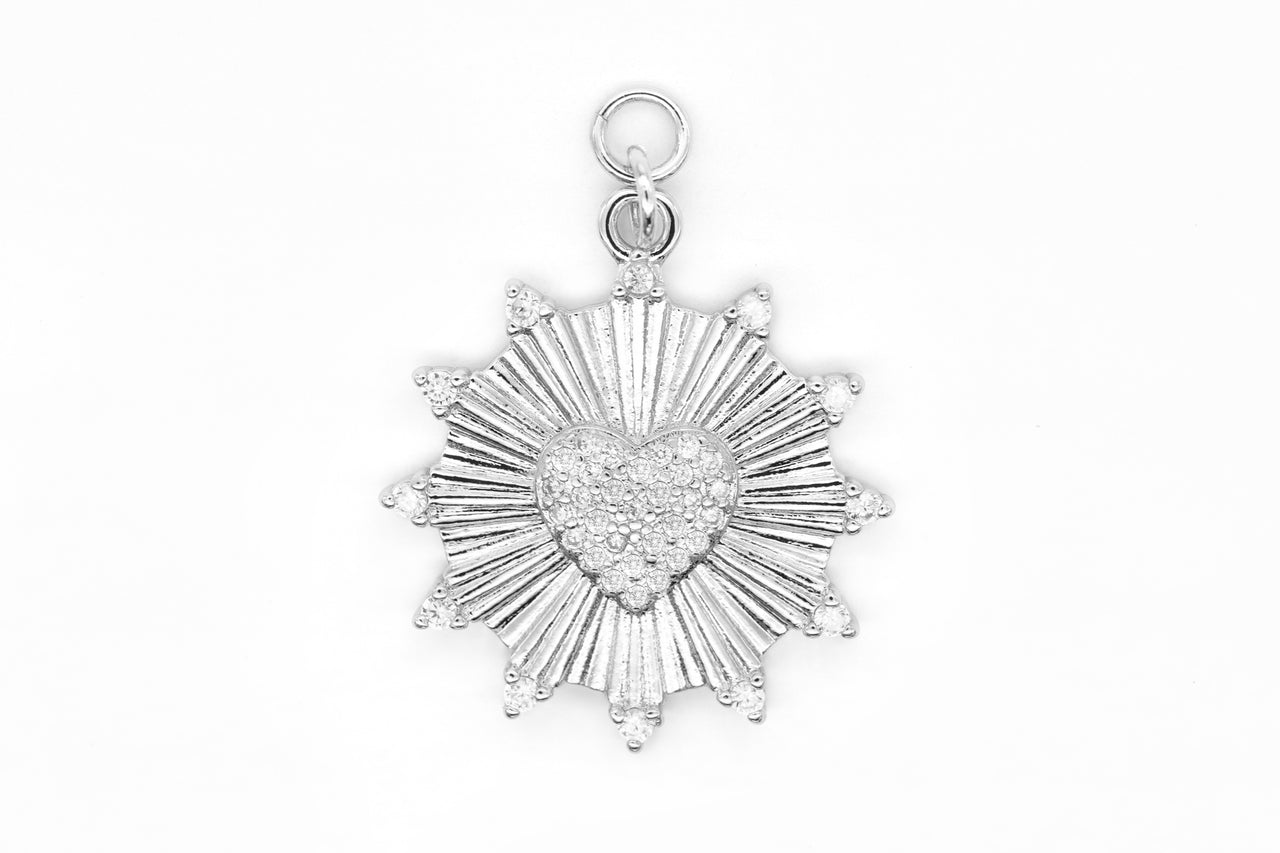 Silver Pave Heart Medallion Charm