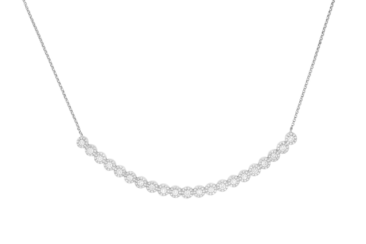 14k White Gold Diamond Curved Halo Bar Necklace