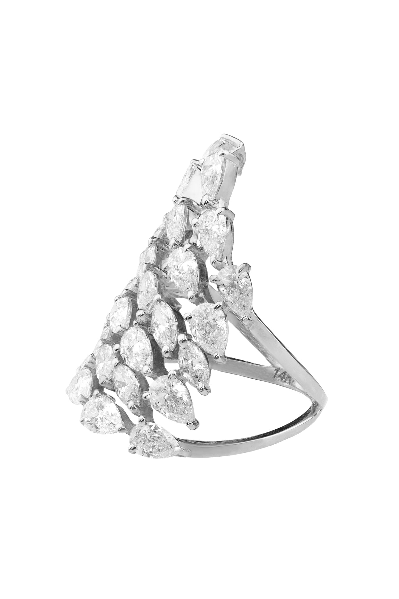 14k White Gold Diamond Large Cluster Ring