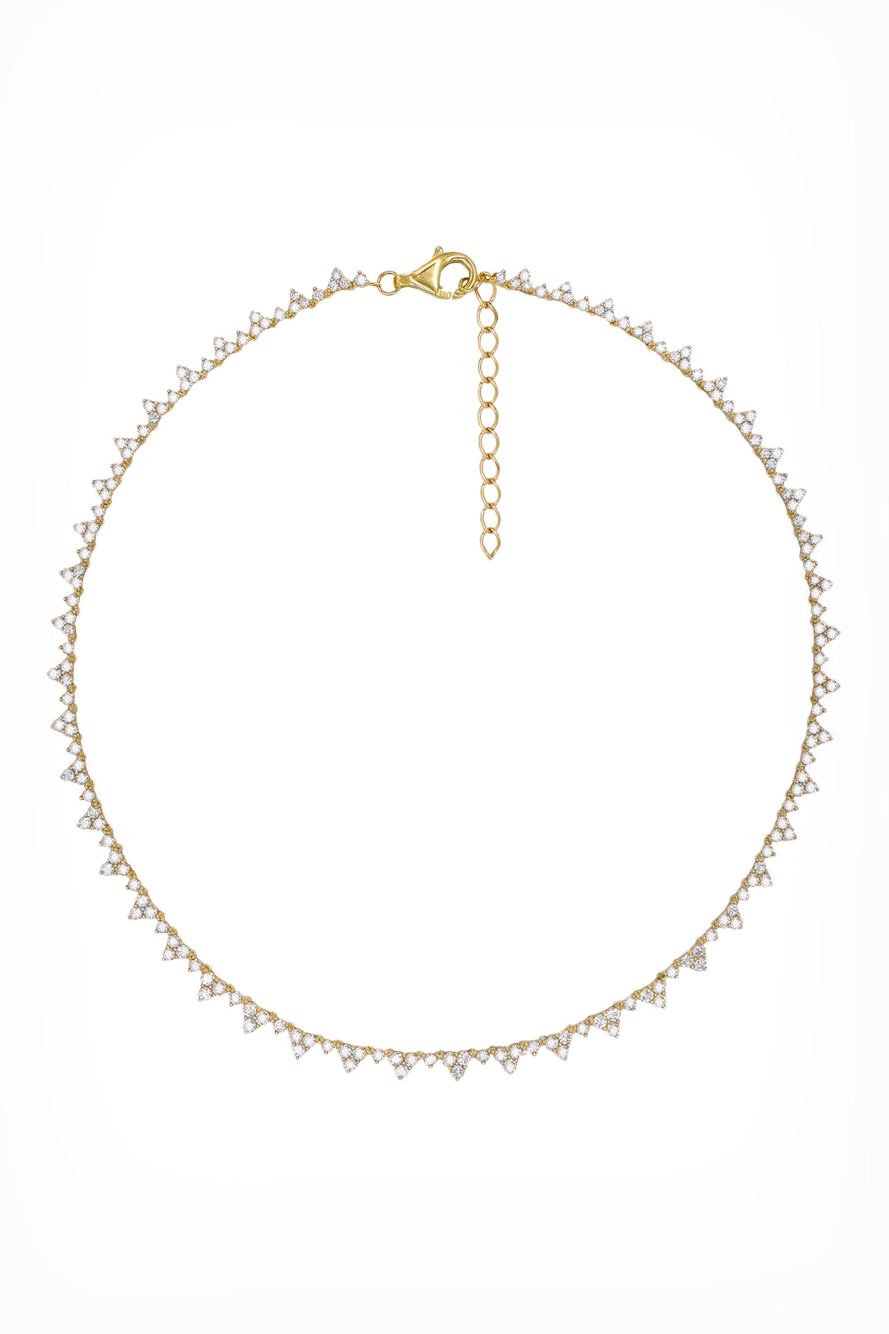 14k Yellow Gold Diamond Triangle Cluster Tennis Necklace