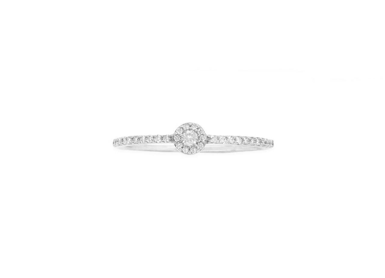 14k White Gold Diamond Single Round Stackable Ring