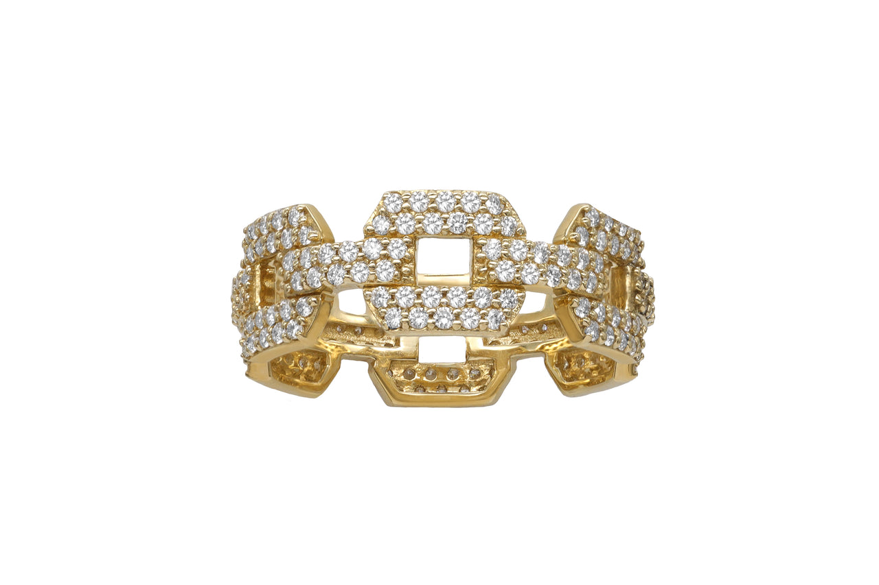 14k Yellow Gold Diamond Chain Link Ring