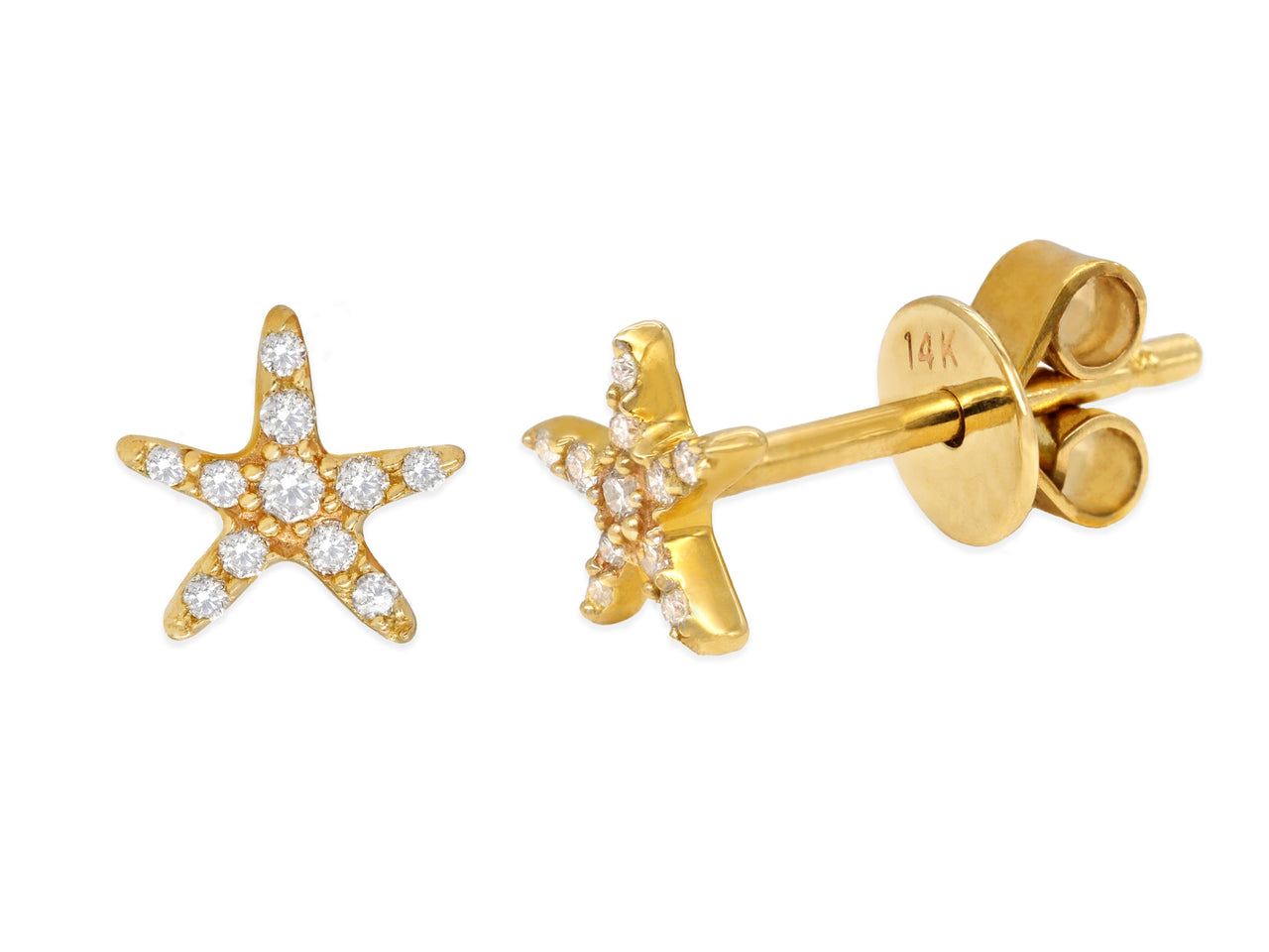 14k Yellow Gold Diamond Starfish Earrings