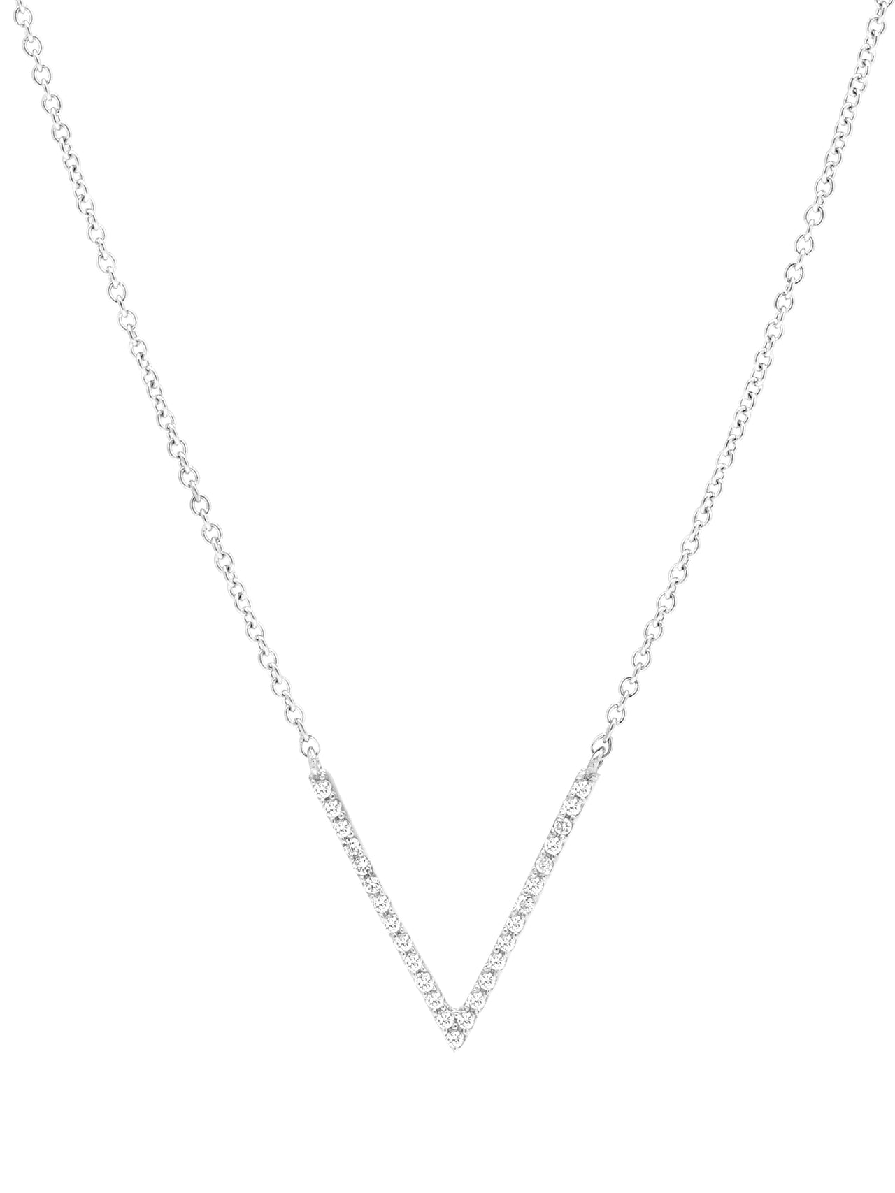 14k White Gold Diamond V Necklace