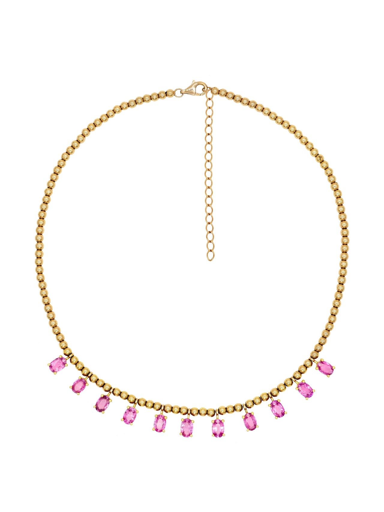 14k Yellow Gold Pink Sapphire Drop Necklace