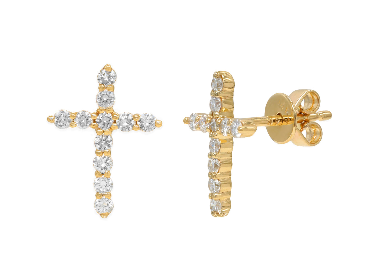 14k Yellow Gold Diamond Cross Earrings