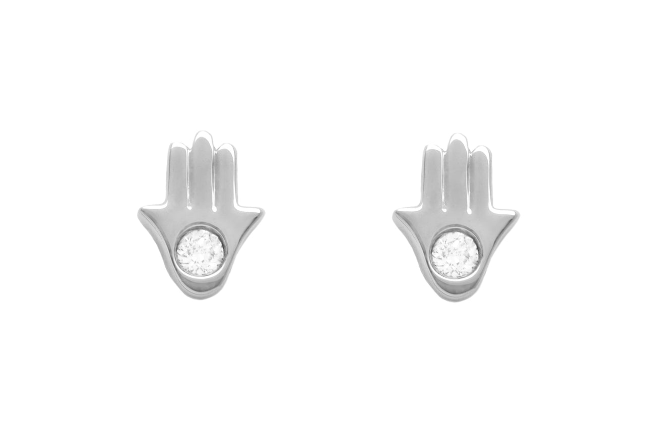 14k White Gold Diamond Hamsa Hand Earrings