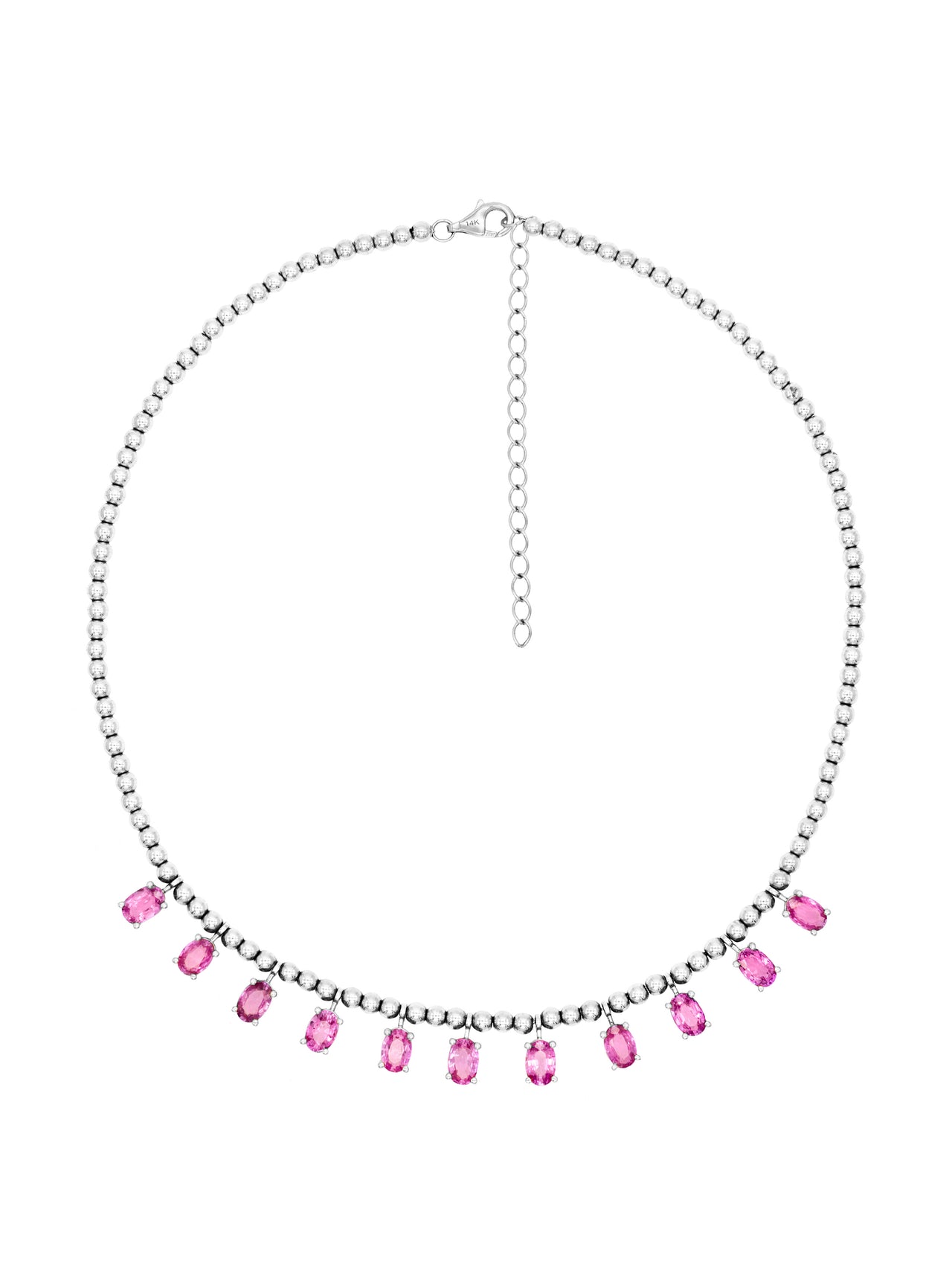 14k White Gold Pink Sapphire Drop Necklace