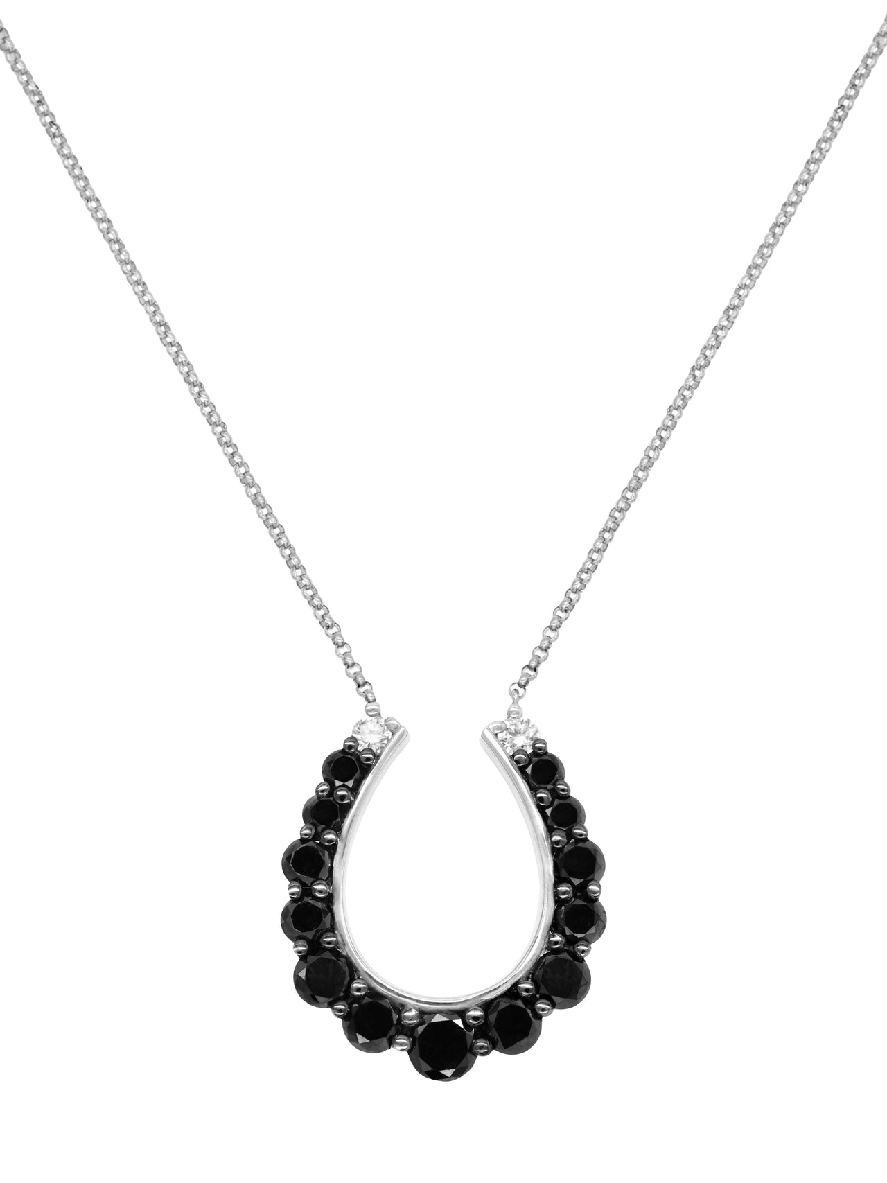 14k White Gold Black Diamond Horseshoe Necklace