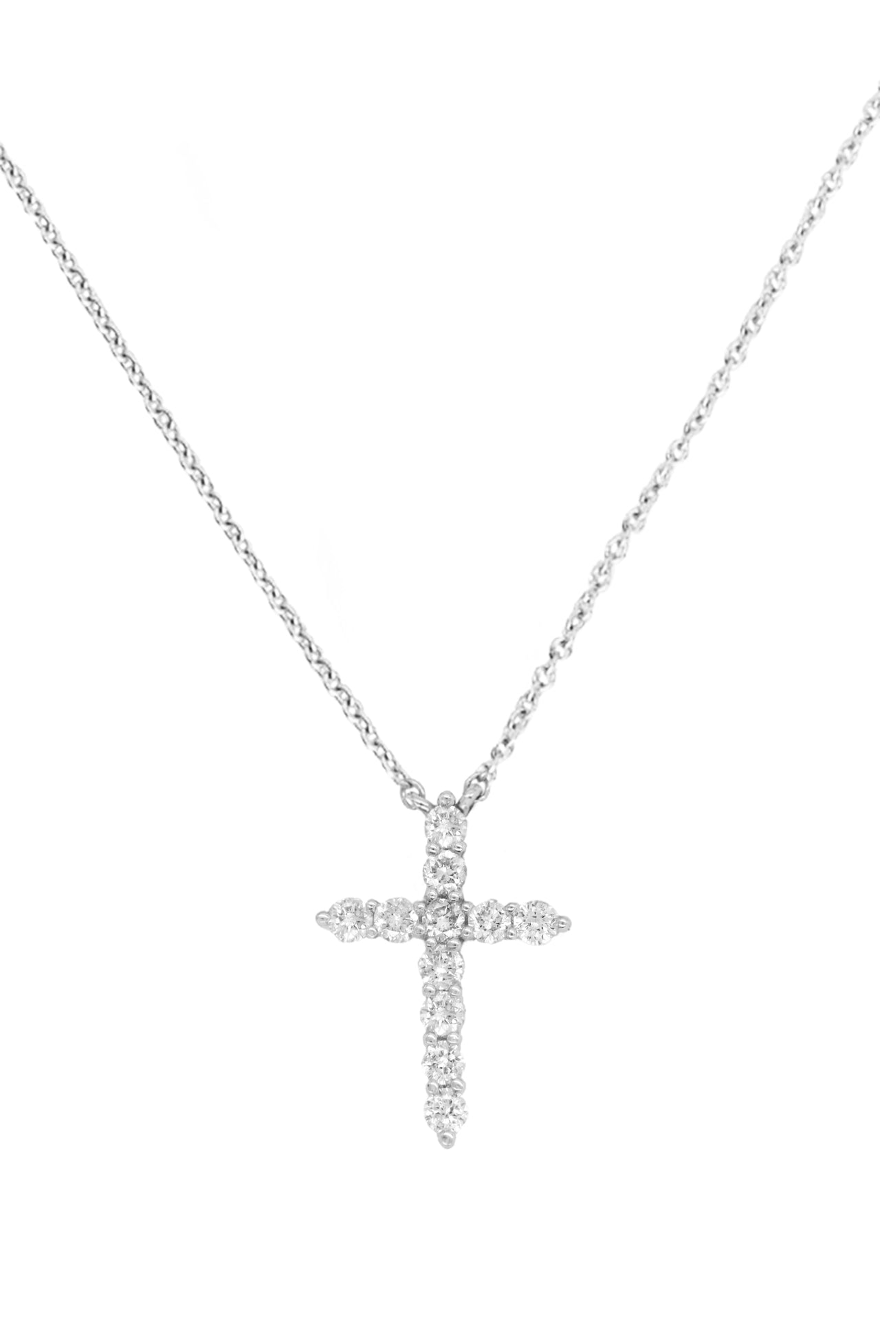 14k White Gold Diamond Medium Cross Necklace