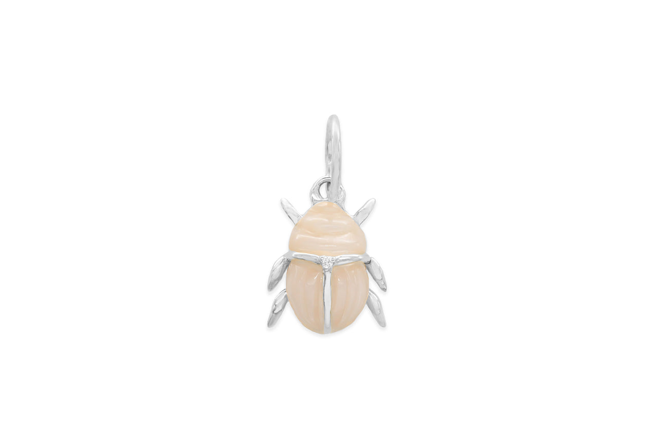 14k White Gold Diamond/Mother of Pearl Scarab Charm