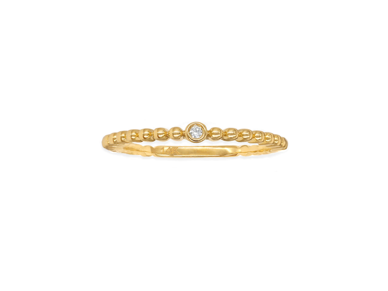 14k Yellow Gold Diamond Bezel Beaded Stackable Ring