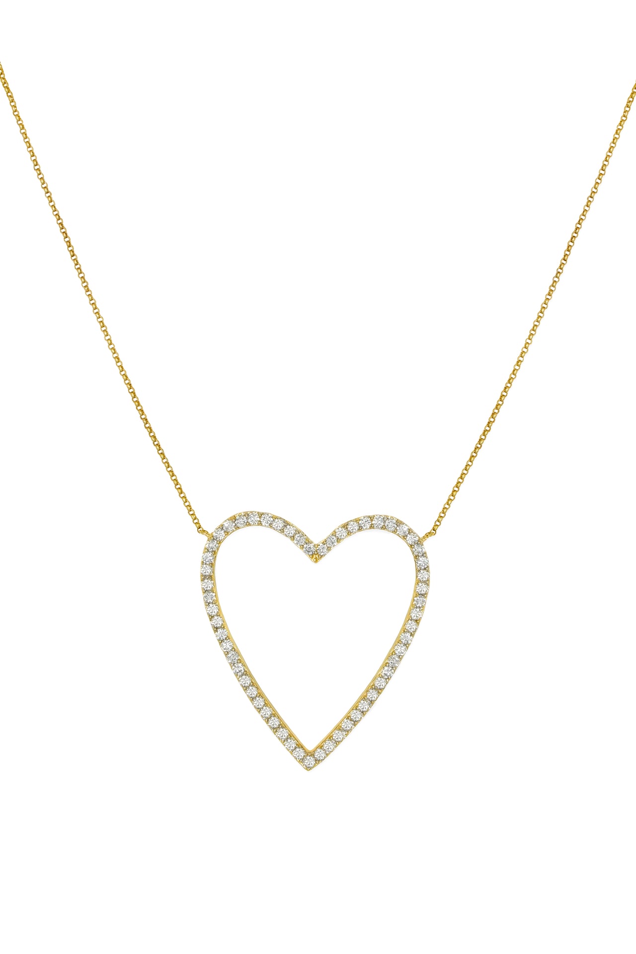 14k Yellow Gold Diamond Large Open Heart Necklace