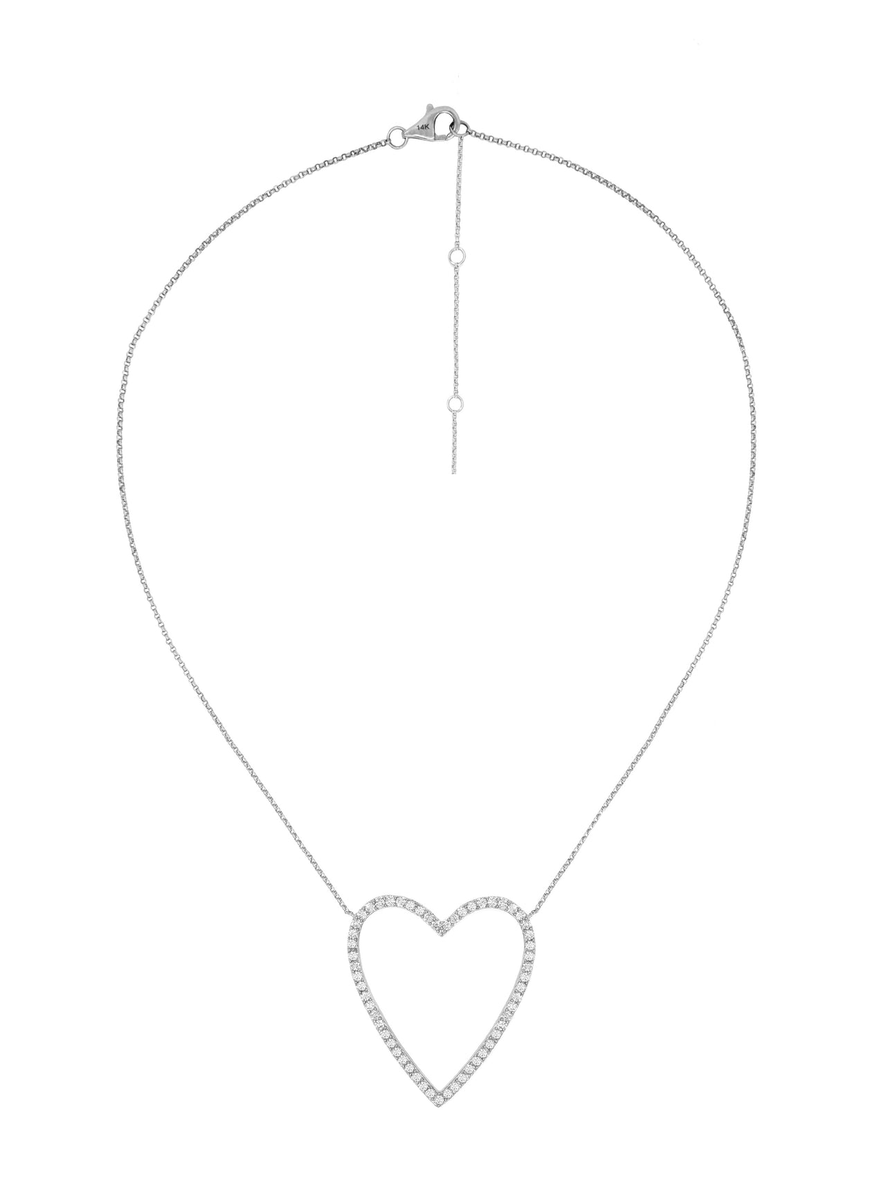 14k White Gold Diamond Large Open Heart Necklace