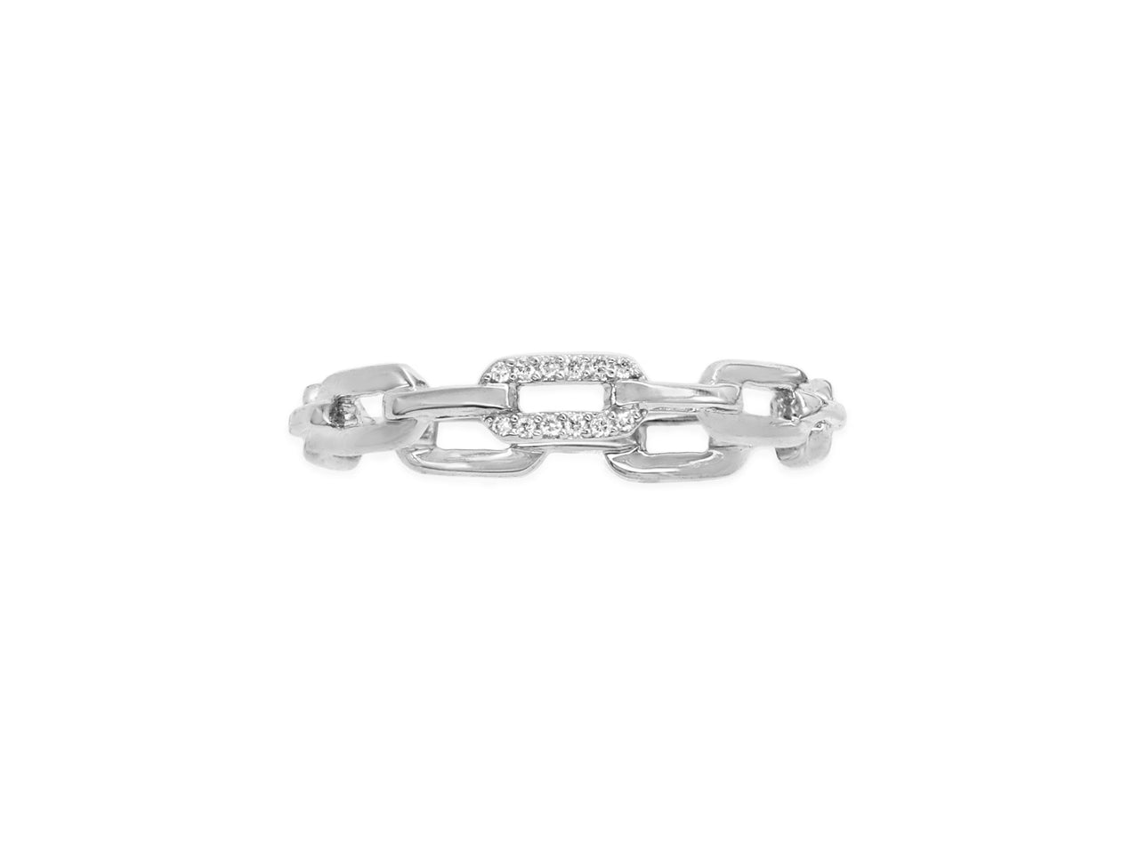 14k White Gold Single Diamond Chain Link Ring