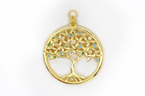 Gold Multicolor Pave Tree of Life Charm