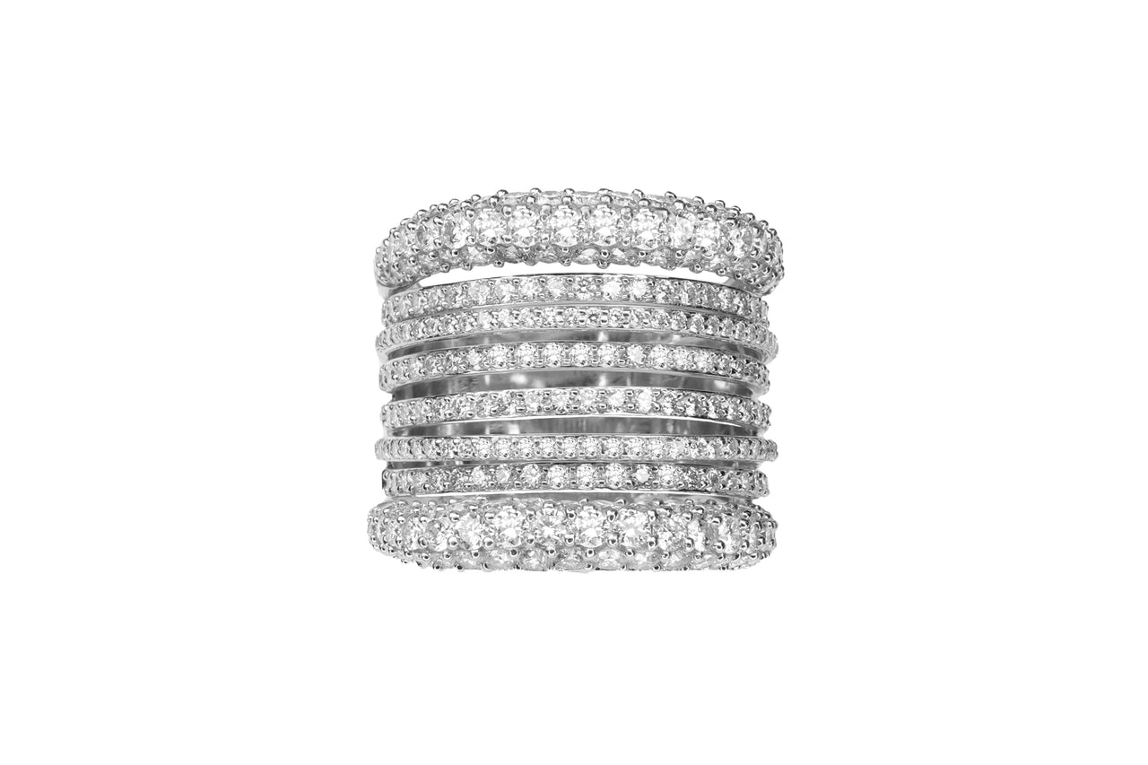 14k White Gold Diamond Eight Row Ring