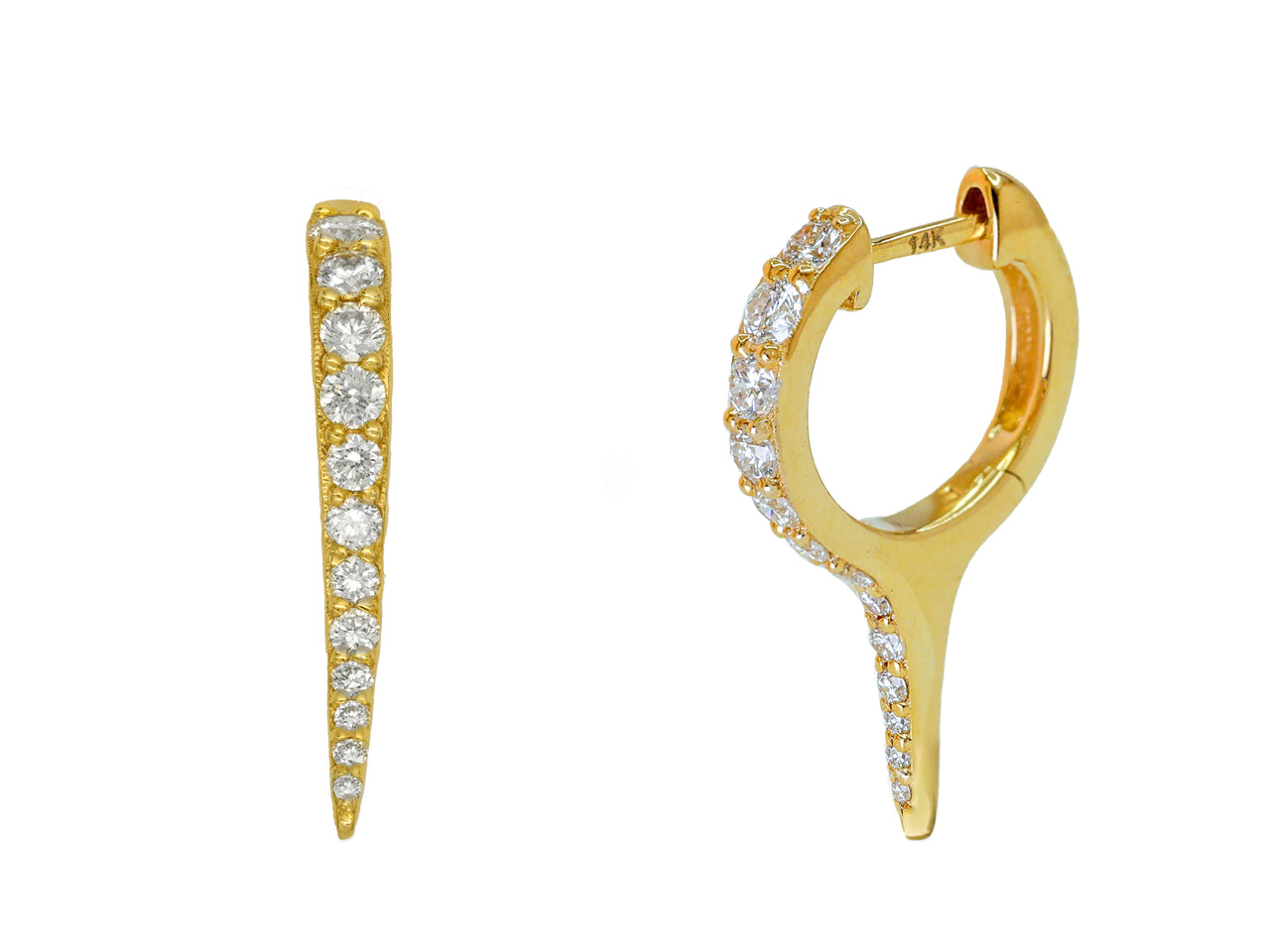 14k Yellow Gold Diamond Spike Huggie Earrings