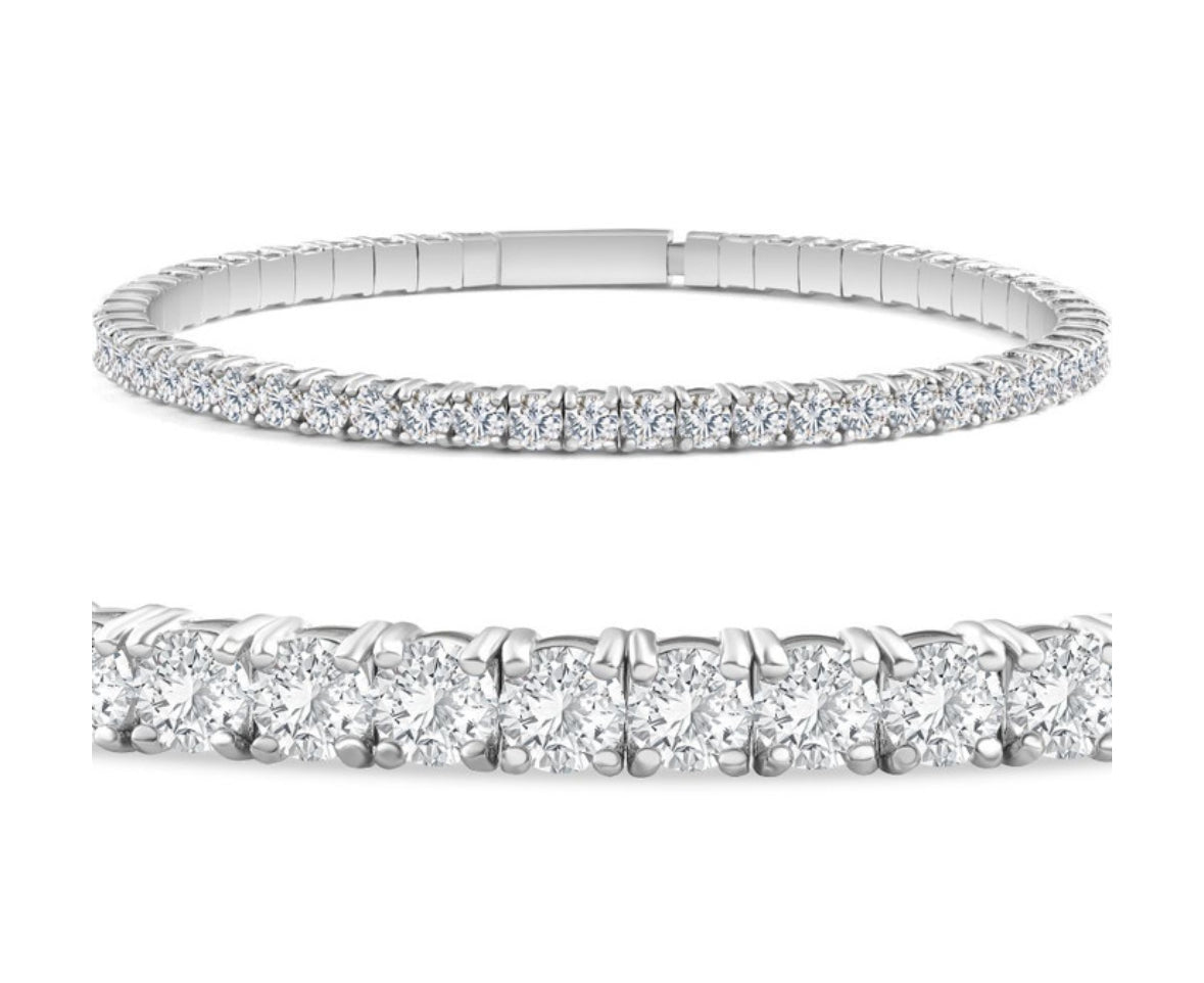 14k Large White Gold Diamond Flexible Bangle