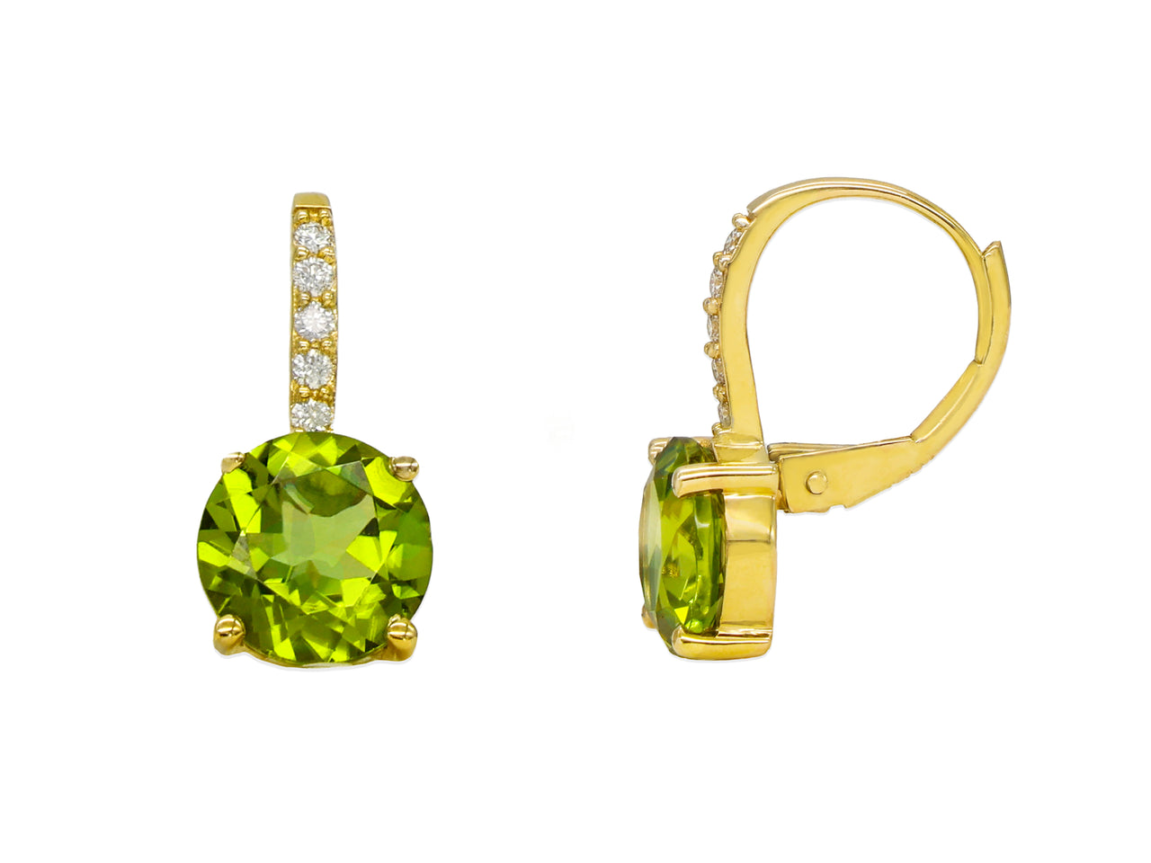 14k Yellow Gold Peridot Diamond Drop Earrings