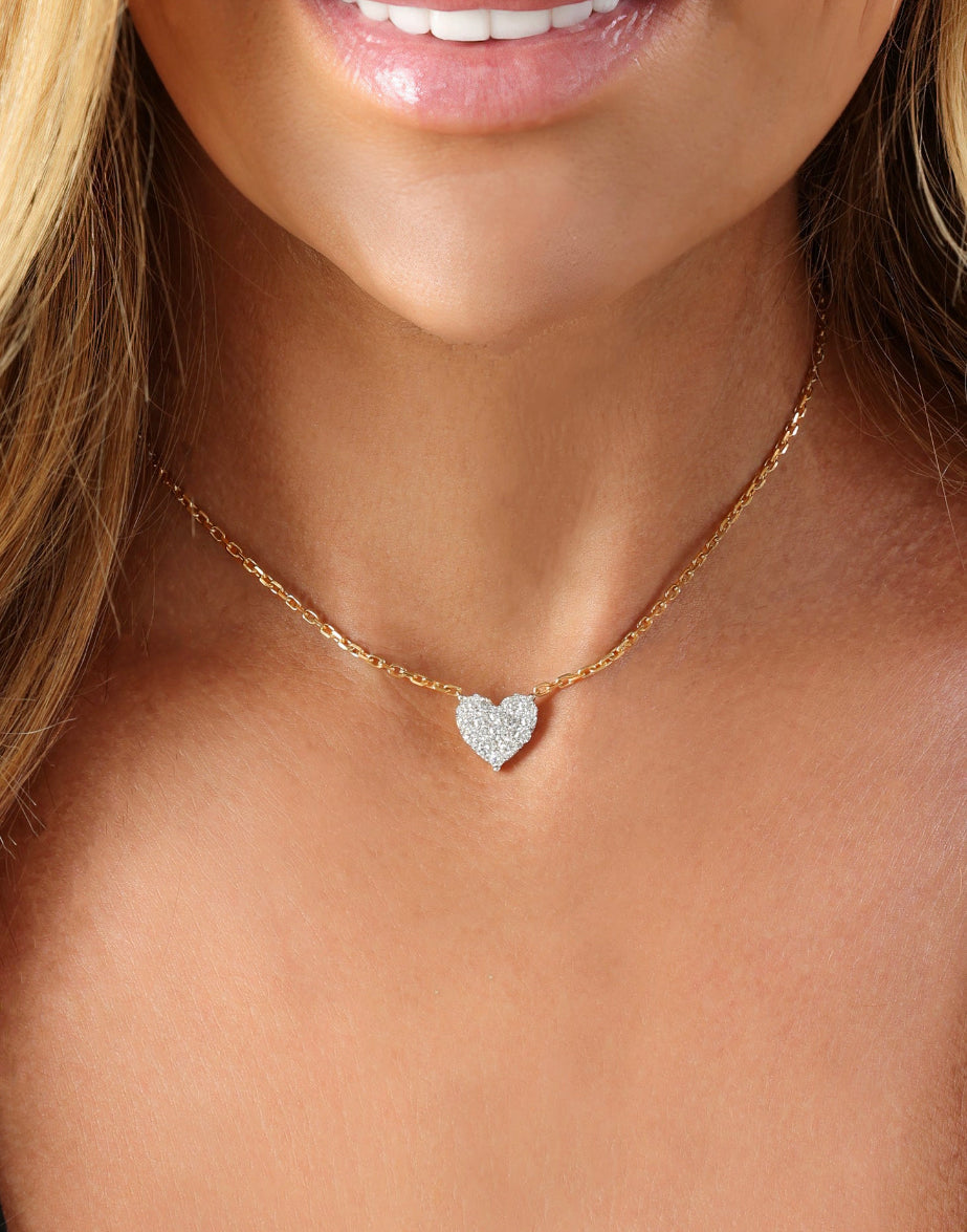 14k Yellow Gold Diamond Heart Necklace