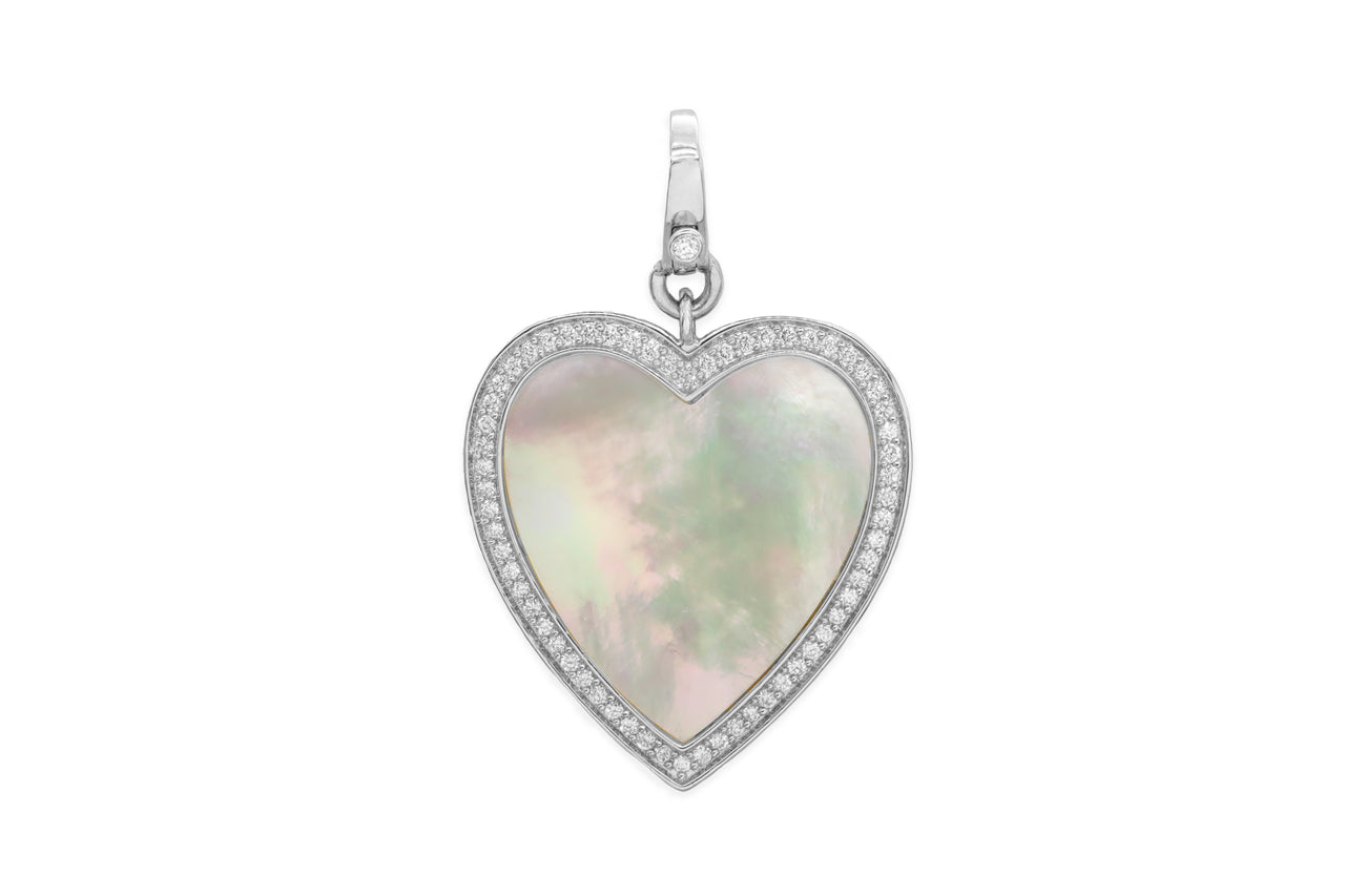 14k White Gold Diamond/Mother of Pearl Heart Lobster Clasp Charm