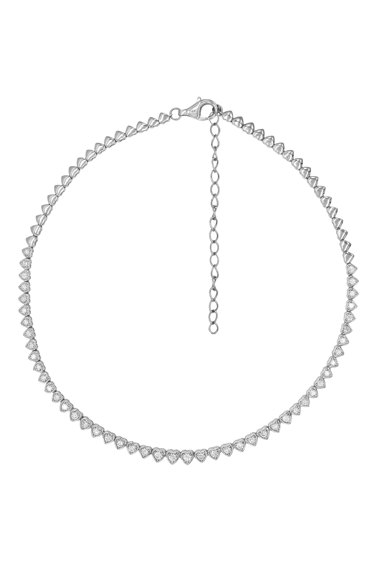 14k White Gold Diamond Heart Tennis Necklace