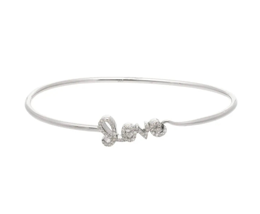 14k White Gold Diamond Love Wire Bracelet