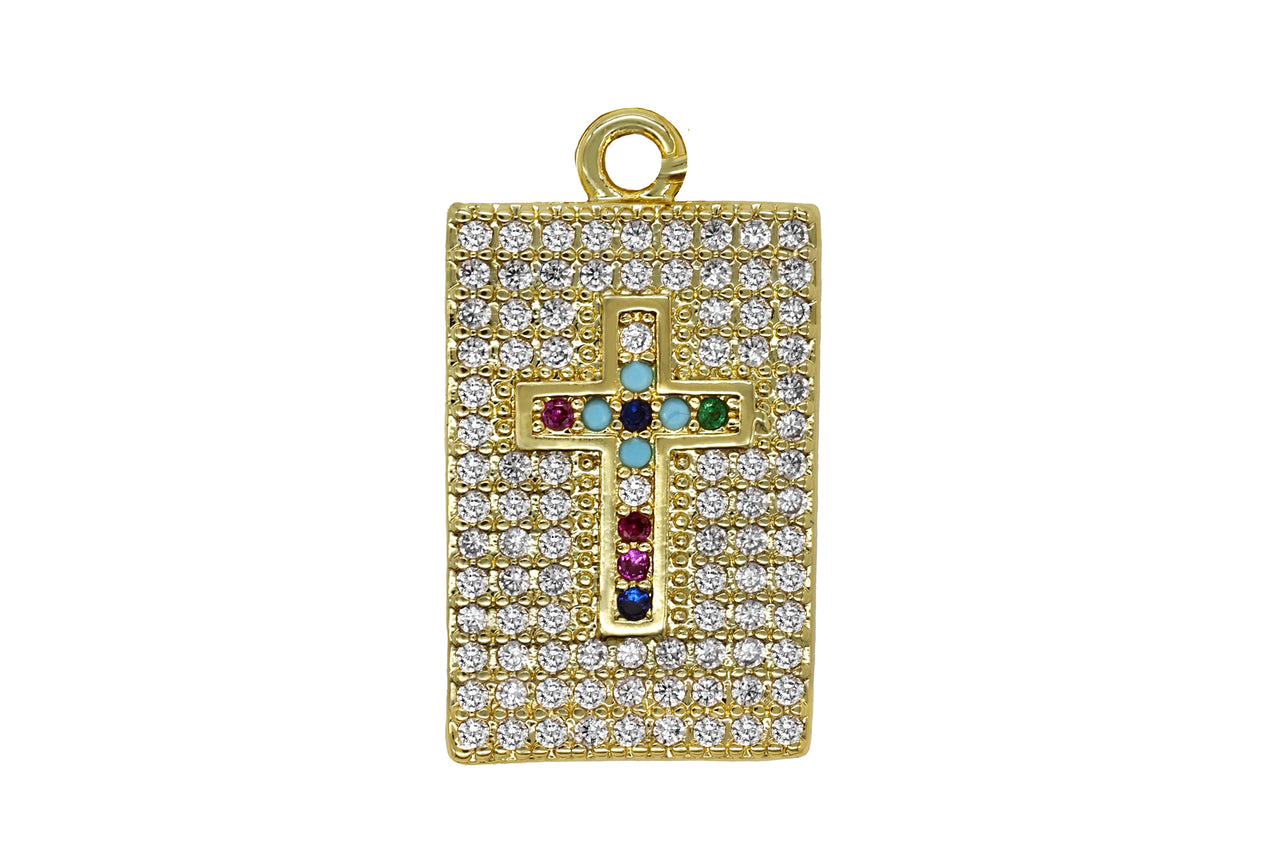 Gold Multicolor Cross Square Charm