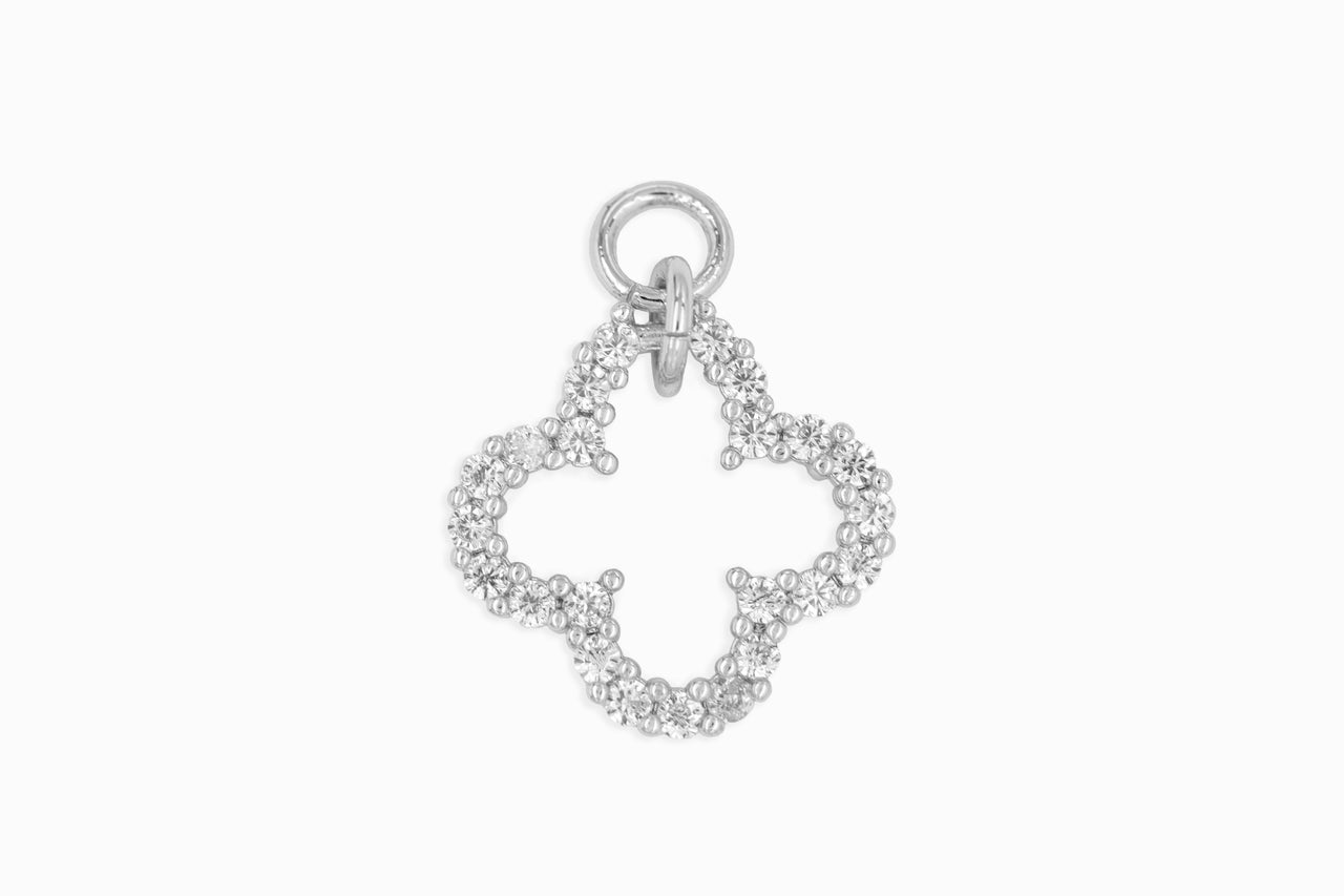 Silver Pave Open Clover Charm