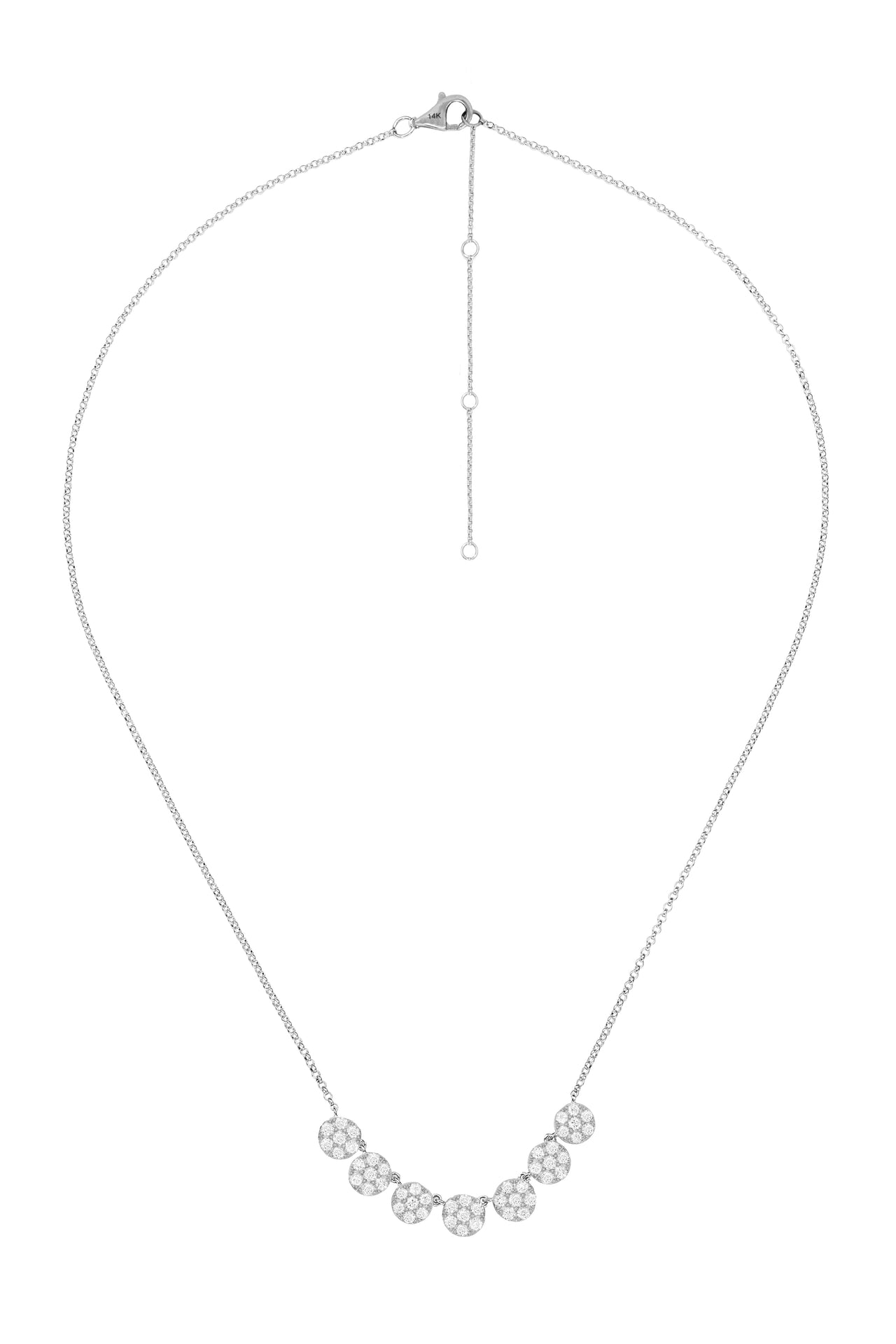 14k White Gold Diamond Seven Round Cluster Necklace