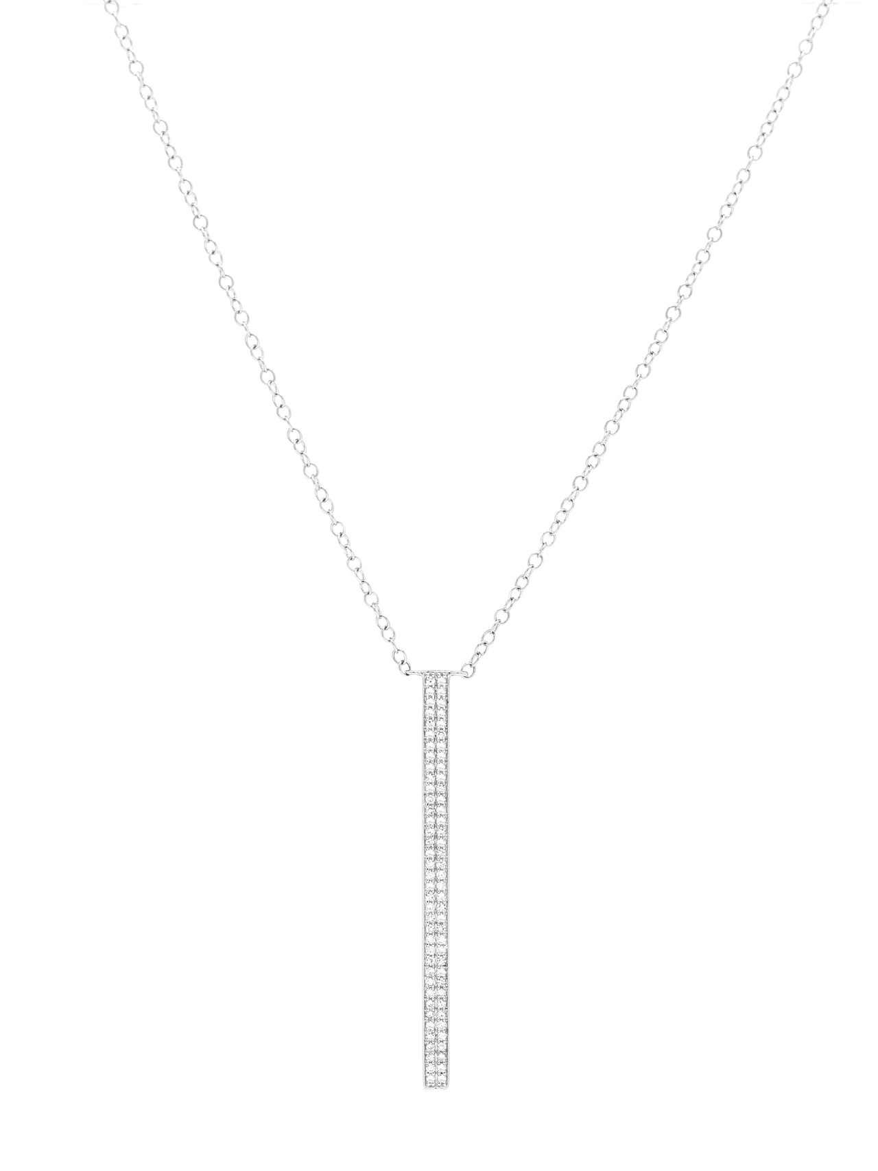 14k White Gold Double Diamond Bar Necklace