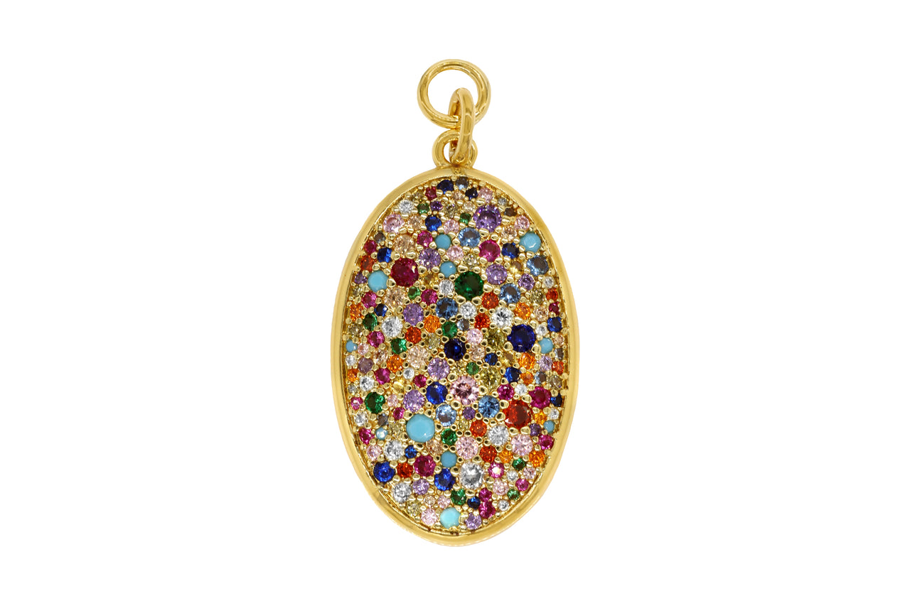 Gold Large Multi Color Oval Pendant