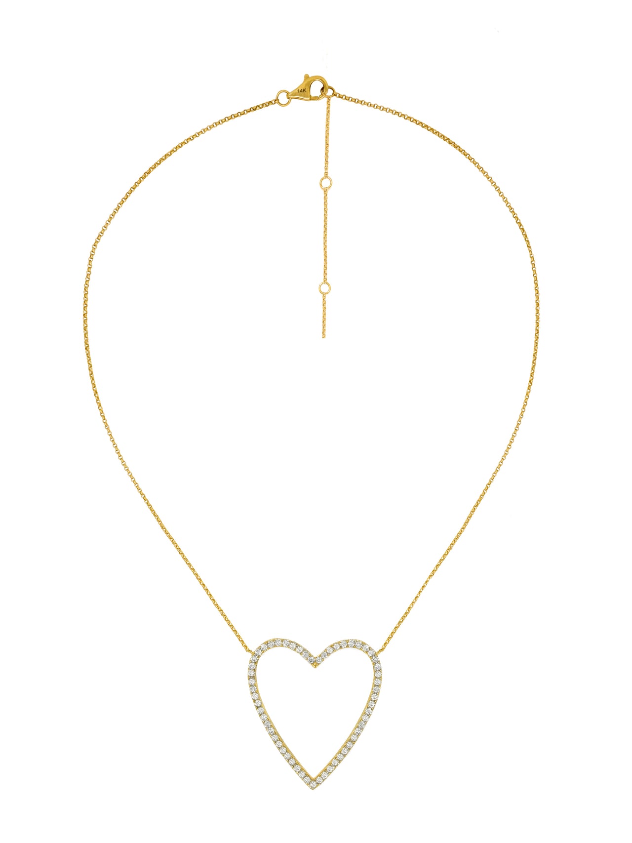 14k Yellow Gold Diamond Large Open Heart Necklace