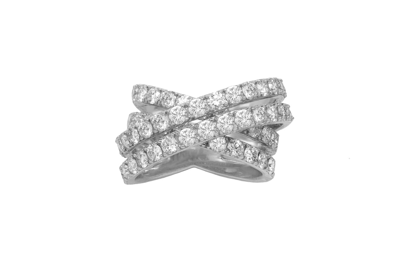 14k White Gold Diamond Double Row Cross Over Ring