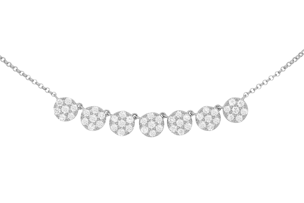 14k White Gold Diamond Seven Round Cluster Necklace