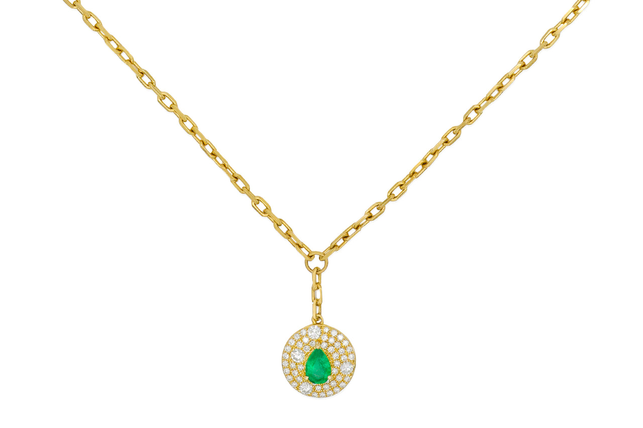 14k Yellow Gold Diamond/Emerald Drop Necklace