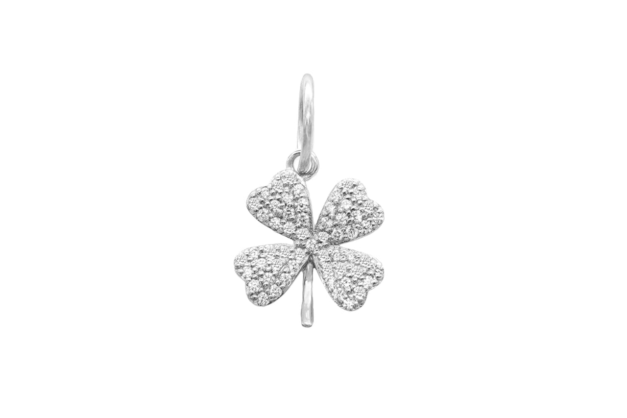 14k White Gold Diamond Small Clover Charm
