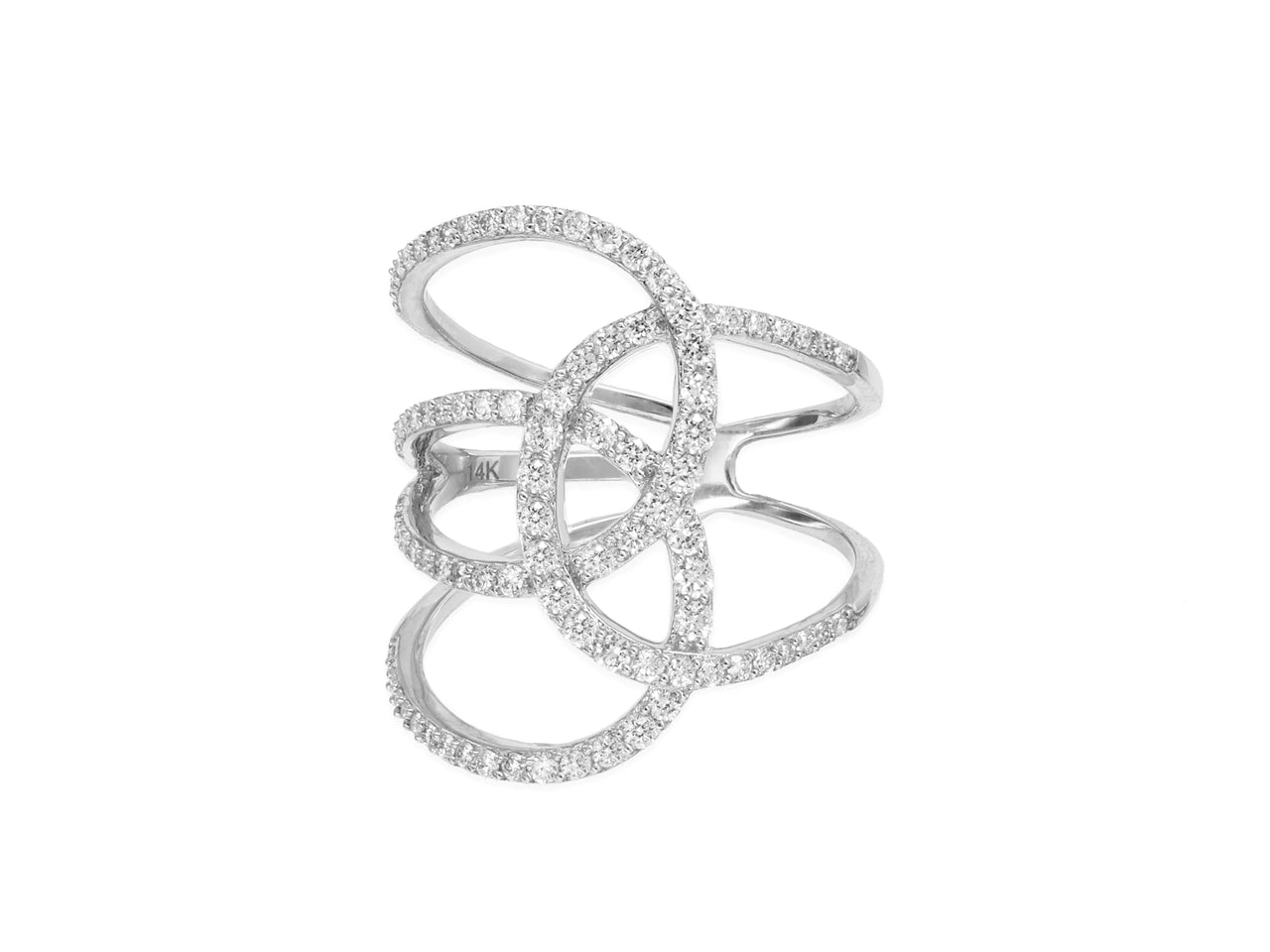 14k White Gold Diamond Loop Crossover Ring