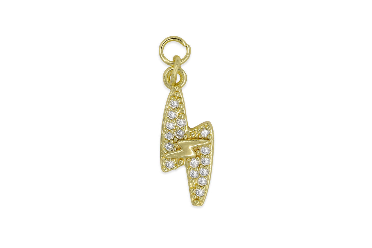 Gold Small Pave Lightening Bolt Charm