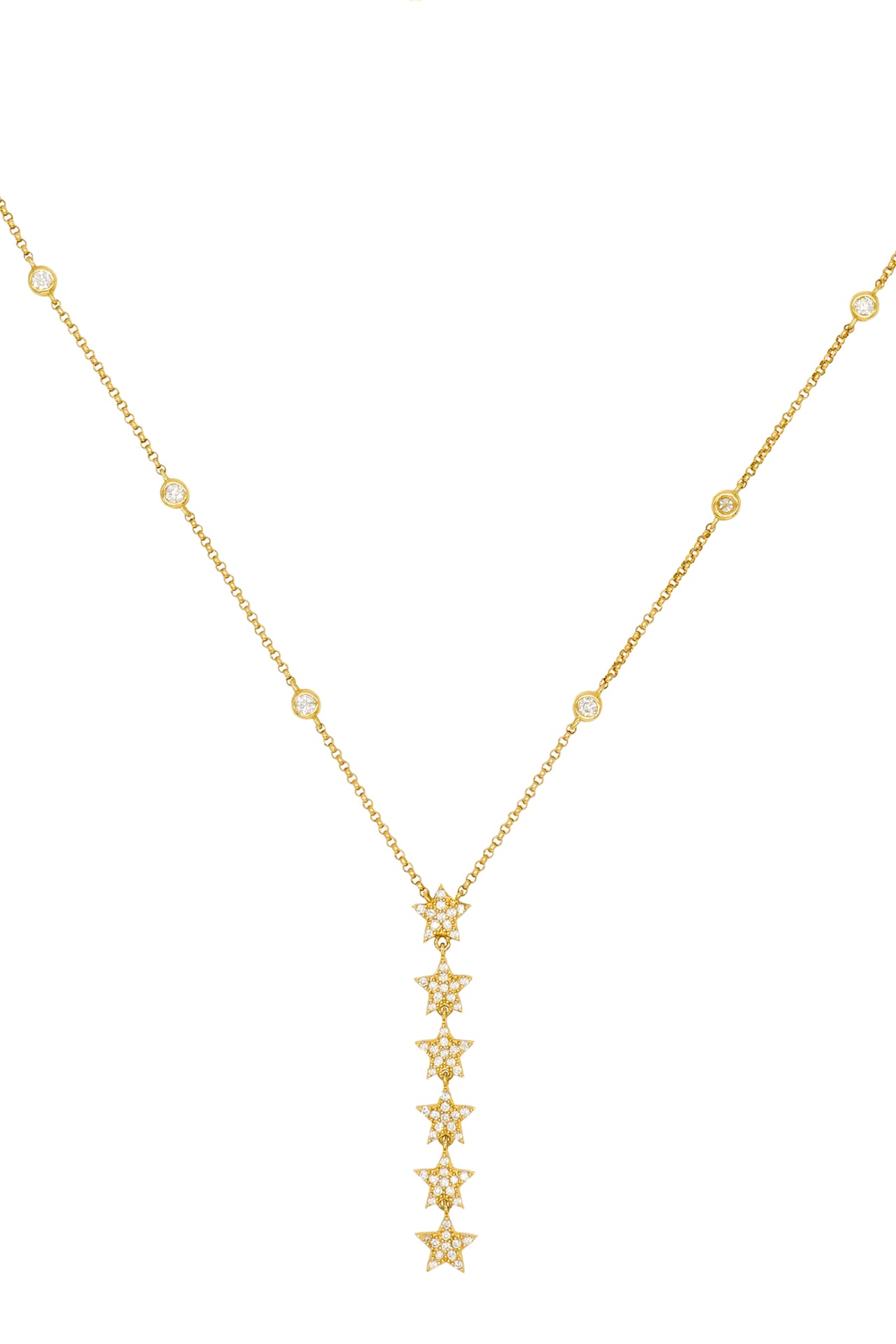 14k Yellow Gold Diamond  Star/Bezel Drop Necklace