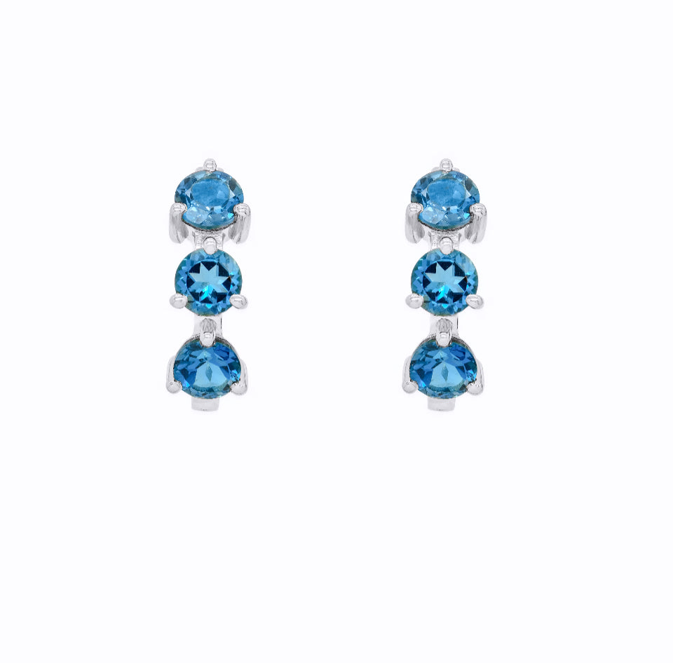 14k White Gold Large Blue Topaz Huggie Earrings