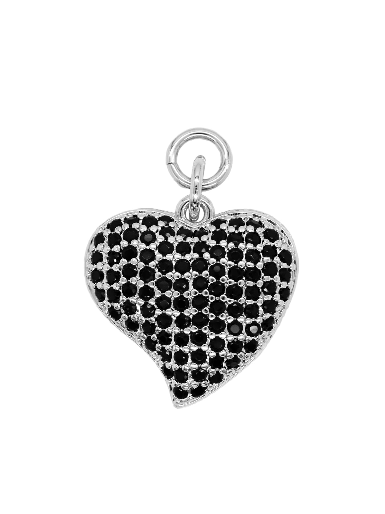 Silver Large Pave Bubble Black Heart Charm