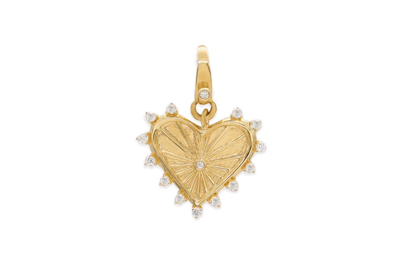 14k Yellow Gold Diamond Sacred Heart Lobster Clasp Charm