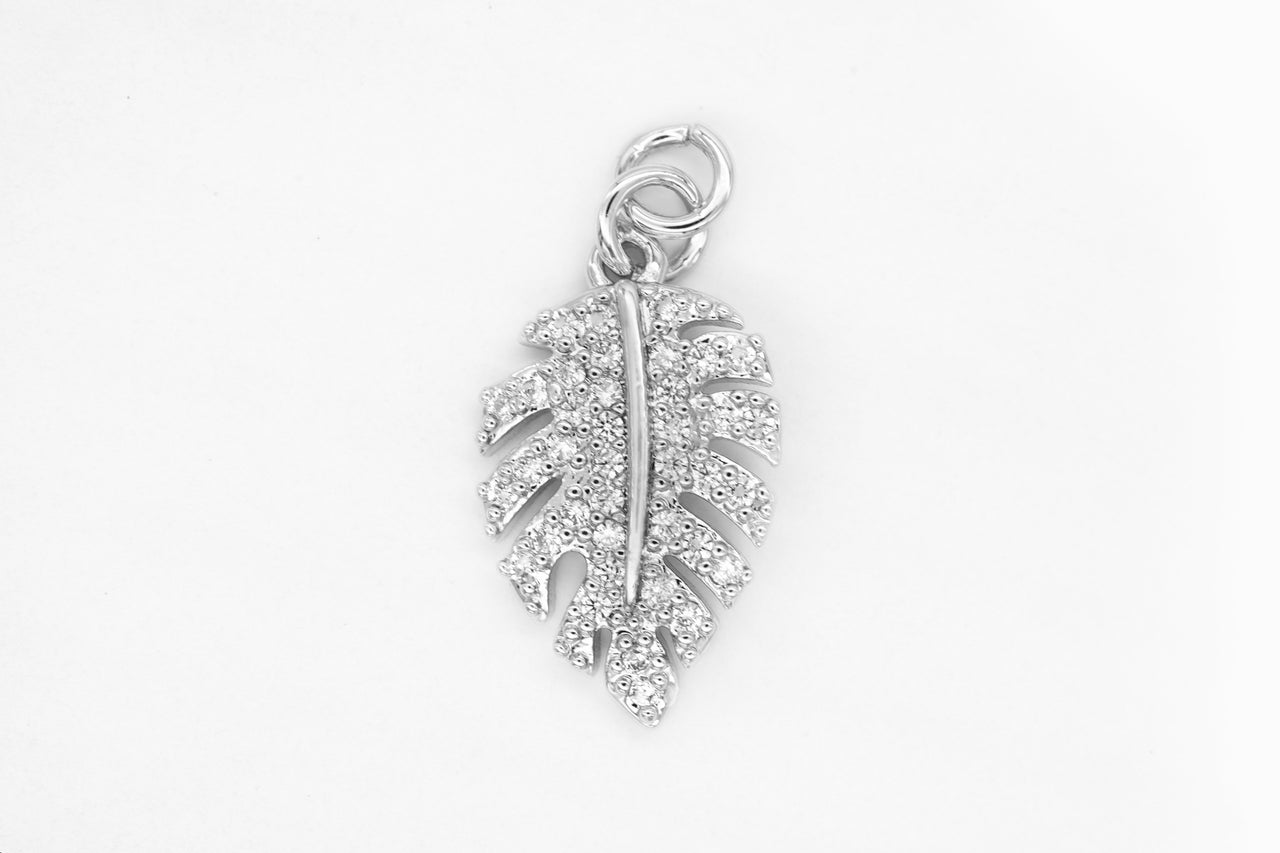 Silver Pave Leaf Charm