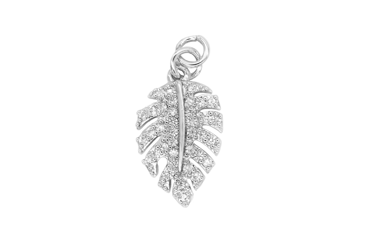 Silver Pave Leaf Charm